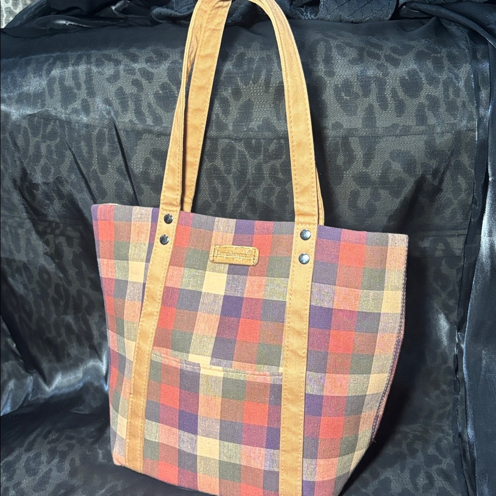 Longaberger Baskets Homestead Plaid Top Handle Fabric Tote Bag